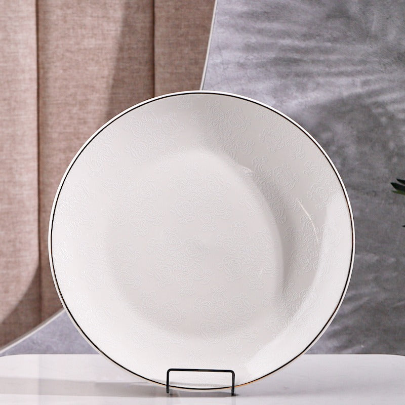 جاط فواكه بورسلان ابيض منقش خط ذهبي 40سم