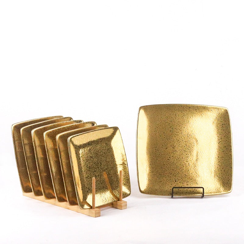 طقم تقديم ذهبي مربع 7 قطع