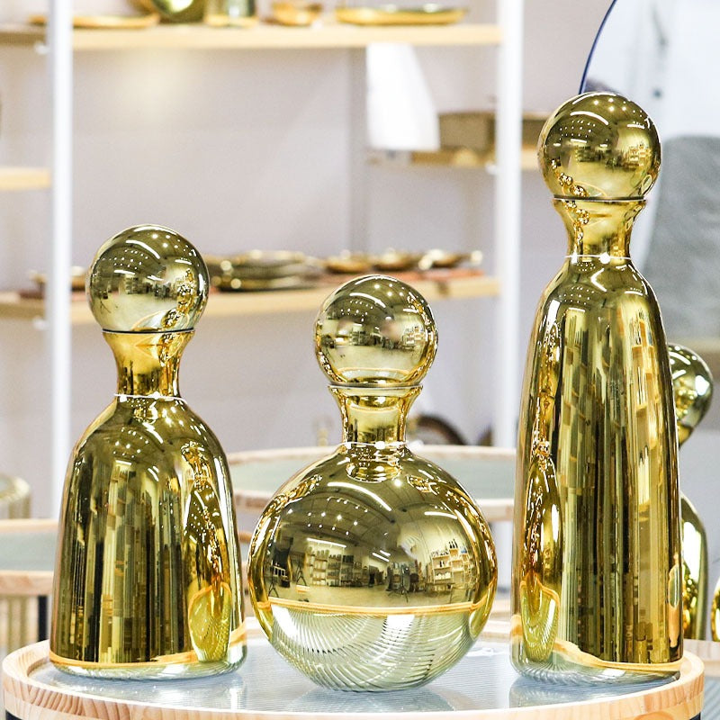 אגרטל זכוכית מוזהב עם מכסה כדורי 18X61 ס"מ