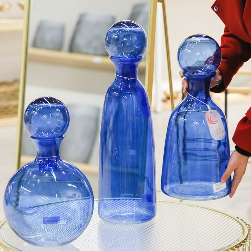 فازة زجاج ازرق غطاء طابة 26X42سم