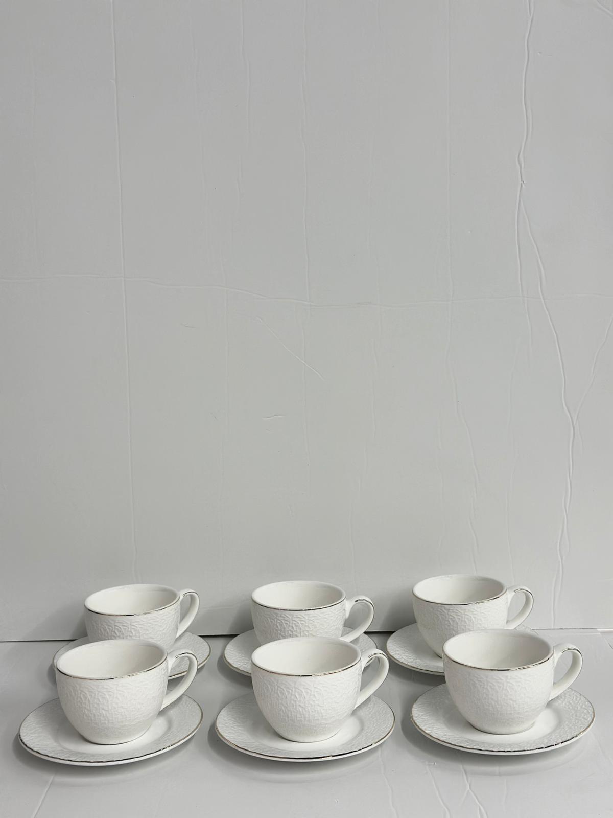 סט כוסות קפה פורצלן לבן עם מסגרת רחבה 6/6