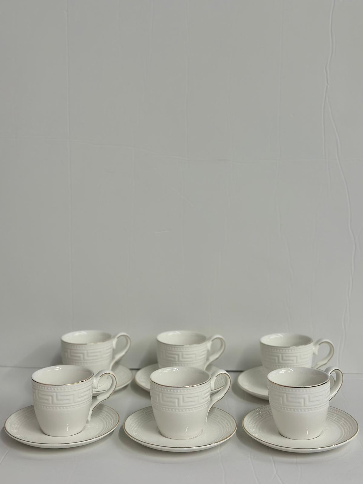 סט כוסות קפה פורצלן לבן עיצוב גיאומטרי 6/6