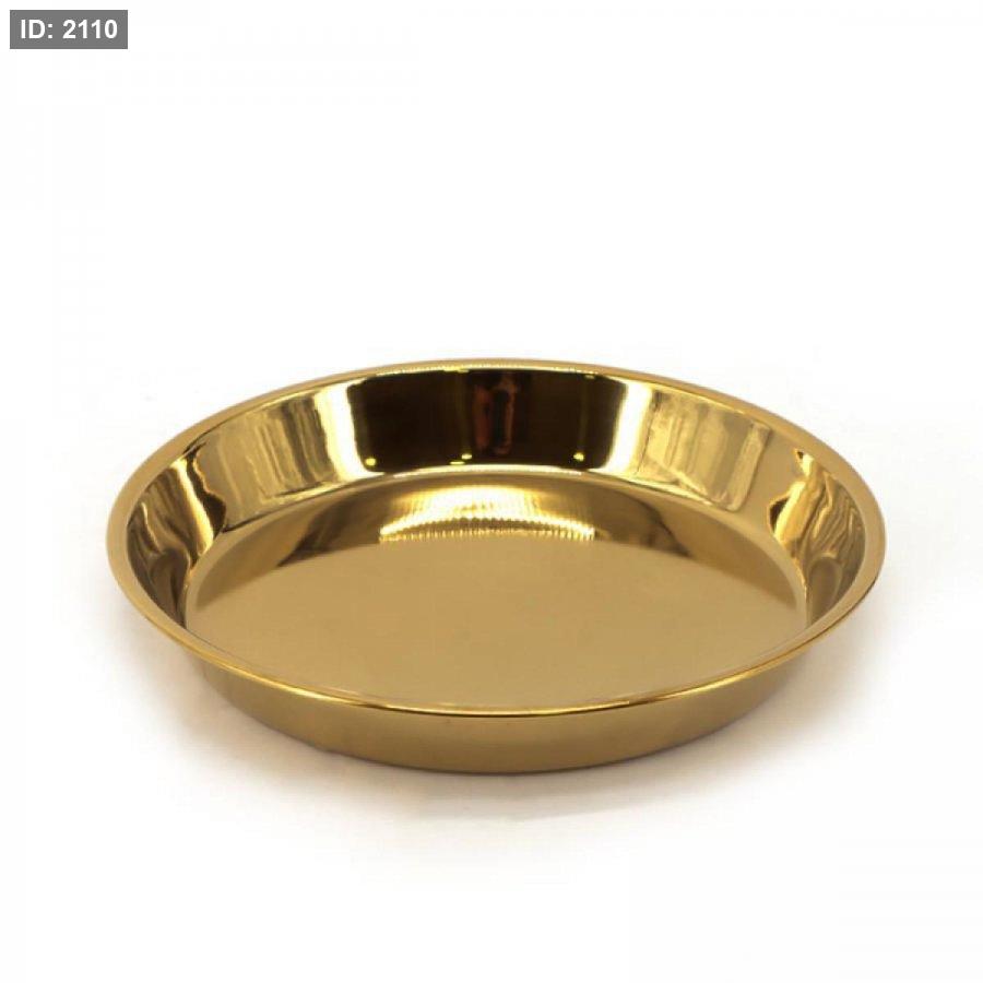 מגש הגשה עגול מפלדת אל-חלד מבריקה בצבע זהב 28 ס"מ