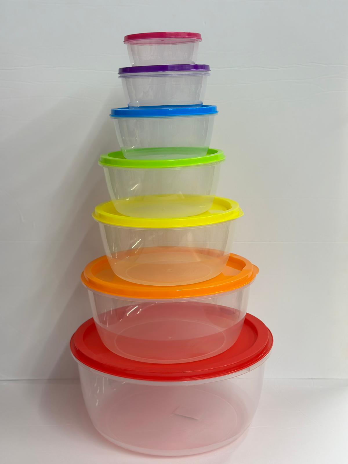 סט 7 קופסאות פלסטיק עגולים צבעוניים