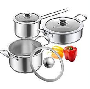 סט סירים 6 חלקים מנירוסטה (סיר 2.6 ליטר + 4 ליטר / קלחת 1.2 ליטר)