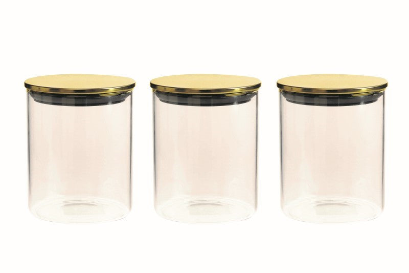 طقم 3 قطع شاي قهوة سكر 730 مل 12.9×10.3 سم زجاج بغطاء ذهبي سولتام