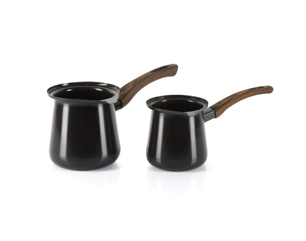 סט פינג'אן שחור עם ידית עץ סולתם