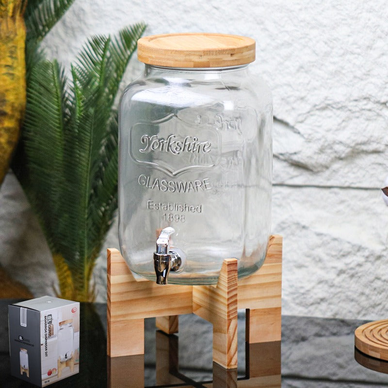 קנקן עם ברז 8 ליטר עם מעמד ומכסה במבוק