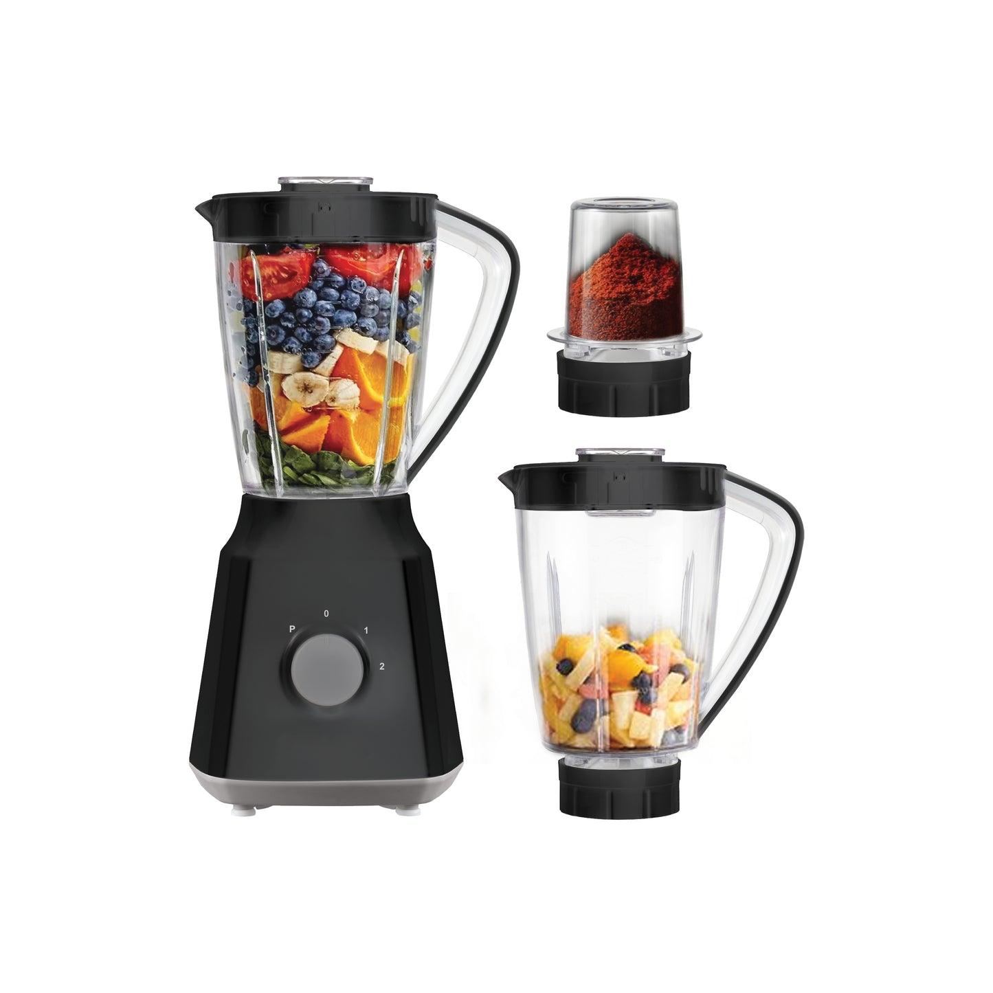 סט בלנדר שחור, קנקן פלסטיק 1.5 ליטר + מטחנה + קנקן בלנדר נוסף.