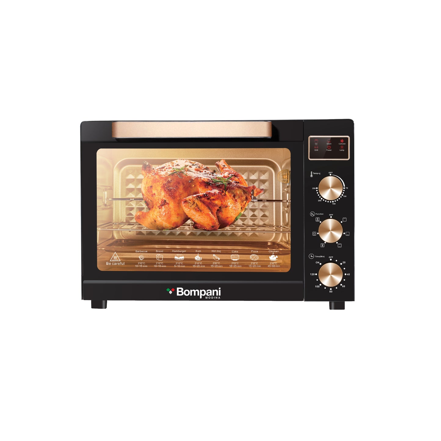 תנור גריל טורבו 55 ליטר, שחור מוזהב.