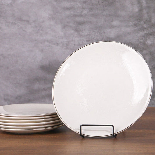 طقم جاط + 6 صحون فواكه مدور بورسلان ابيض منقش خط ذهبي