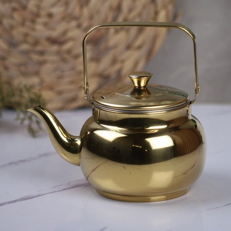 إبريق شاي ستانلس ستيل ذهبي عريض 1.5 لتر