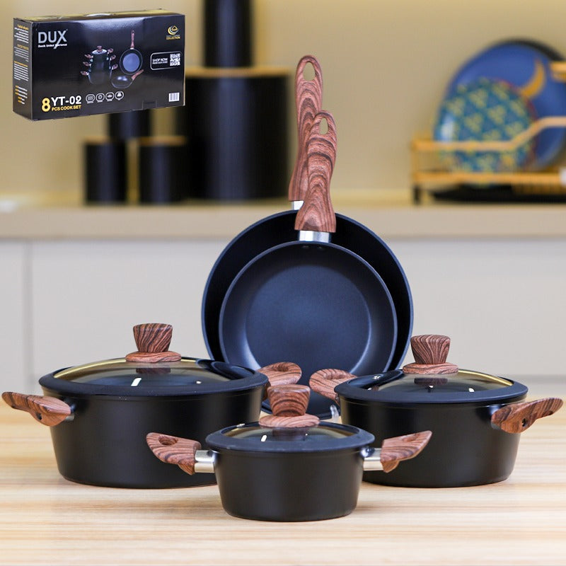 סט סירים 8 חלקים גרניט שחור ידיות בצבע חום