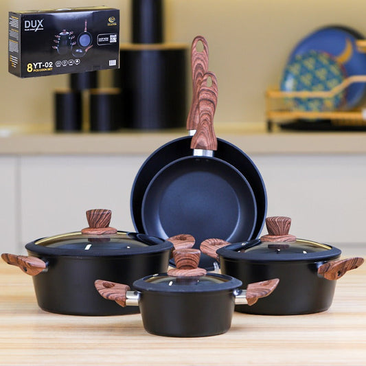 طقم طناجر 8 قطع جرانيت اسود يد بني