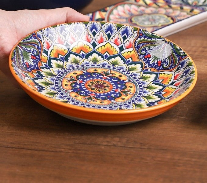 صحن طعام بورسلان مزخرف ملوّن دائري 8 إنش