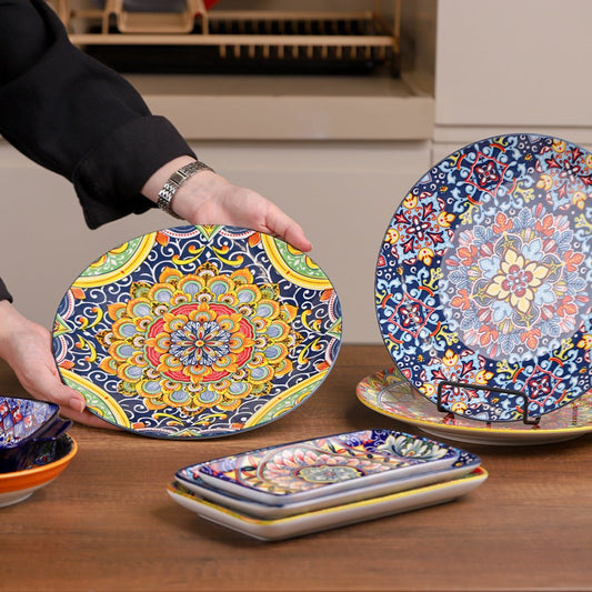 صحن وجبة رئيسية بورسلان مزخرف ملوّن 10 إنش