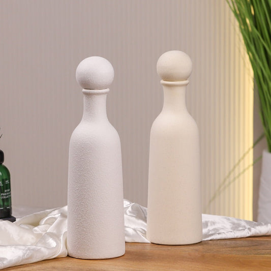 فازة بتصميم أنيق مع غطاء كروي 38 سم أبيض/بيج