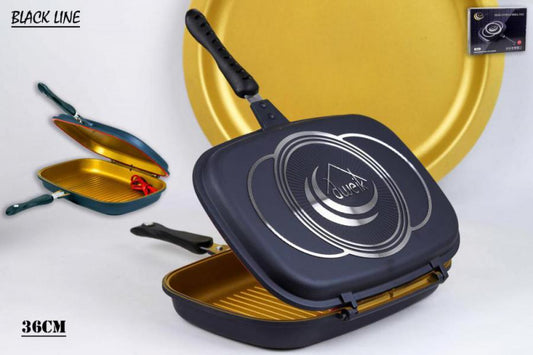 مقلى جريل مع غطاء أسود وذهبي 36 سم