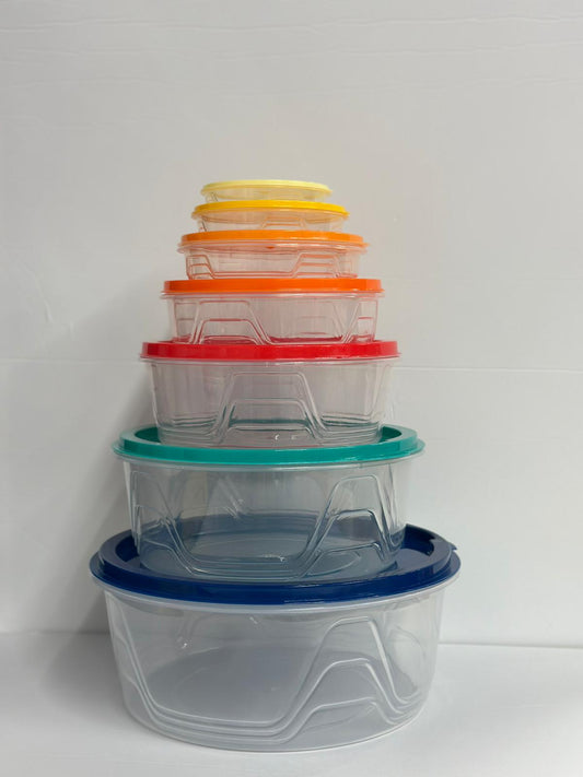 طقم 7 علب بلاستيك ملونة دائرية 23×9.5