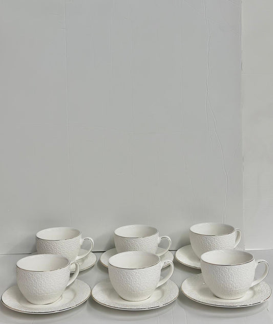طقم فناجين شاي كلاسيكي من البورسلان الأبيض 6/6