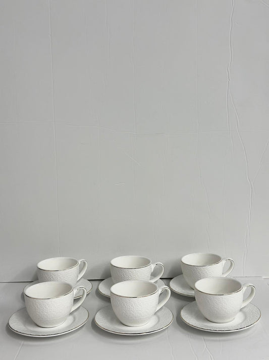 طقم فناجين قهوة بورسلان أبيض حواف واسعة 6/6