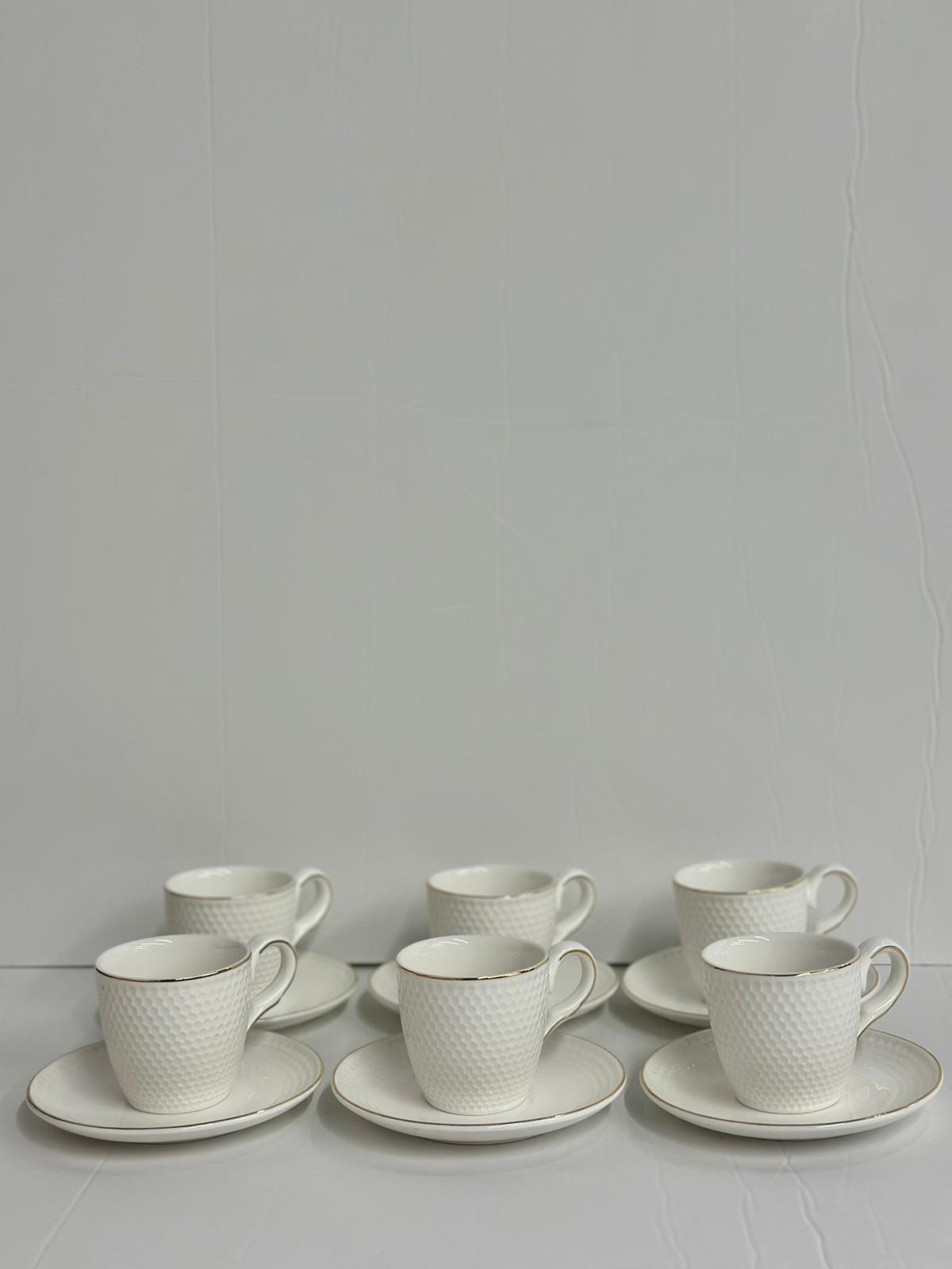 طقم فناجين قهوة بورسلان أبيض بنقشة نقاط 6/6