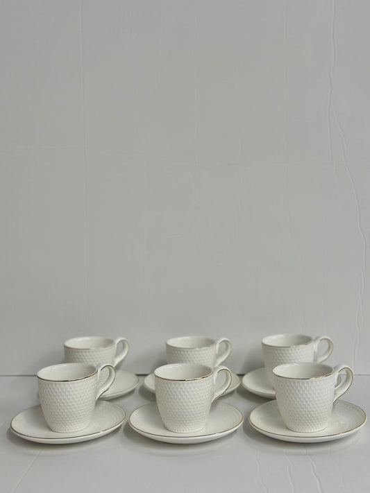 طقم فناجين قهوة بورسلان أبيض بنقشة نقاط 6/6