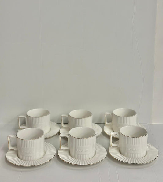 طقم فناجين قهوة بورسلان بخطوط طولية ومقبض مربع 6/6