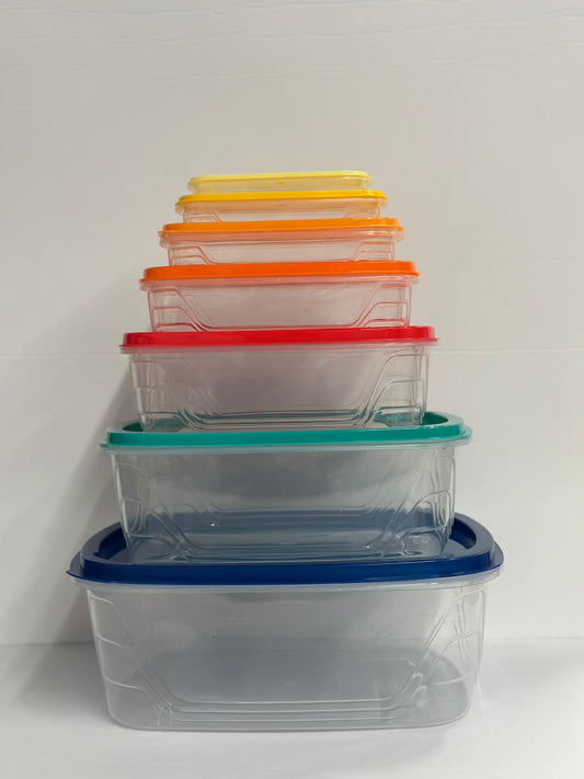 طقم 7 علب بلاستيك ملونة مستطيلة 26.5×19.5×10