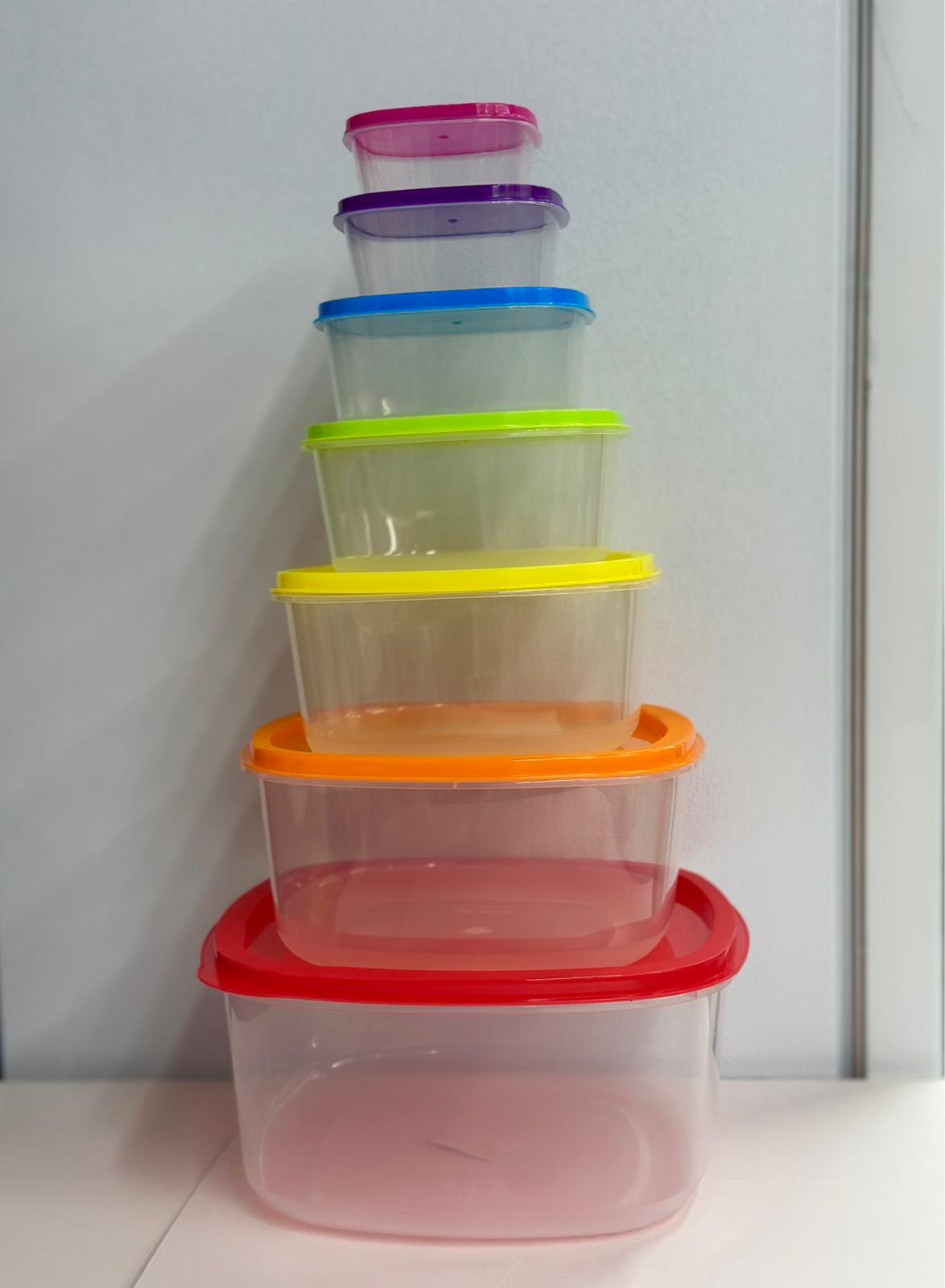 סט 7 קופסאות פלסטיק צבעוניים מרובעים 24×24×10