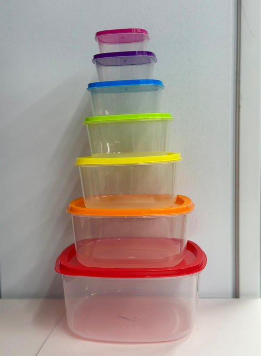 طقم 7 علب بلاستيك مربعة ملونة 24×24×10