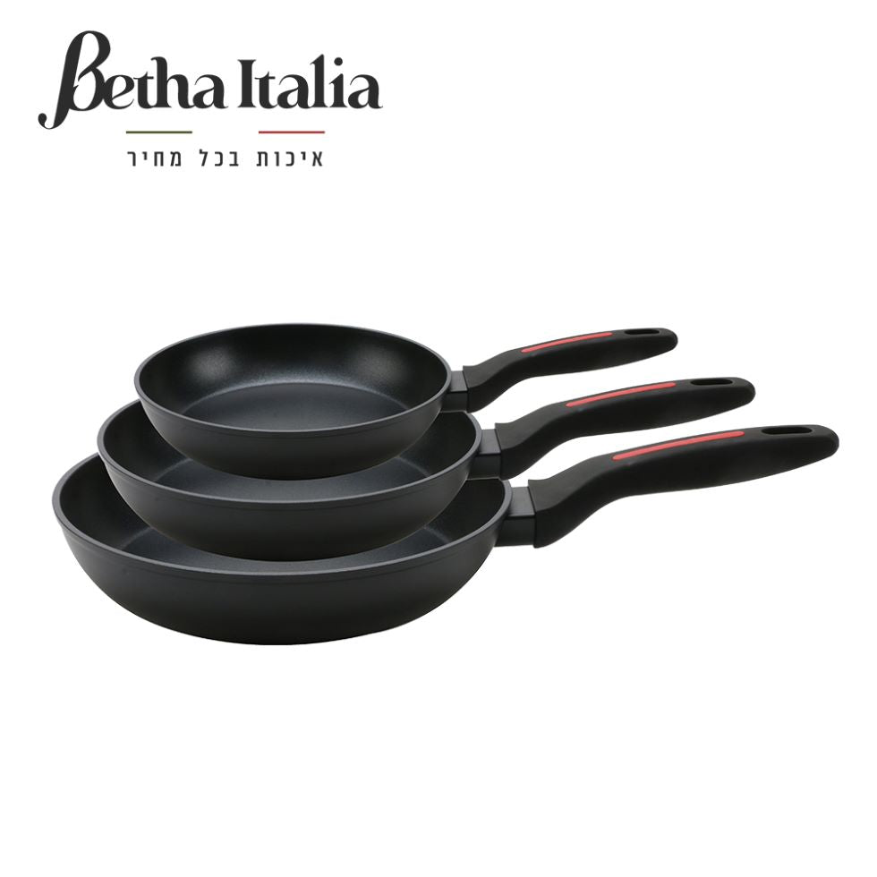 طقم 3 قلايات صب لون أسود وأحمر betha italia