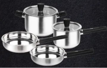 طقم طناجر 6 قطع ستانلس ستيل (مقلاة 1.8 لتر + 1.2 لتر + 2 لتر / طنجرة 4.7 لتر)