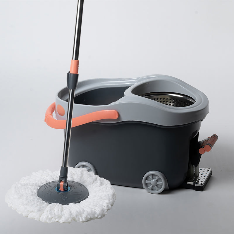 طقم ممسحة دوّارة بدواسة مع جردل وسلة ستانلس ستيل