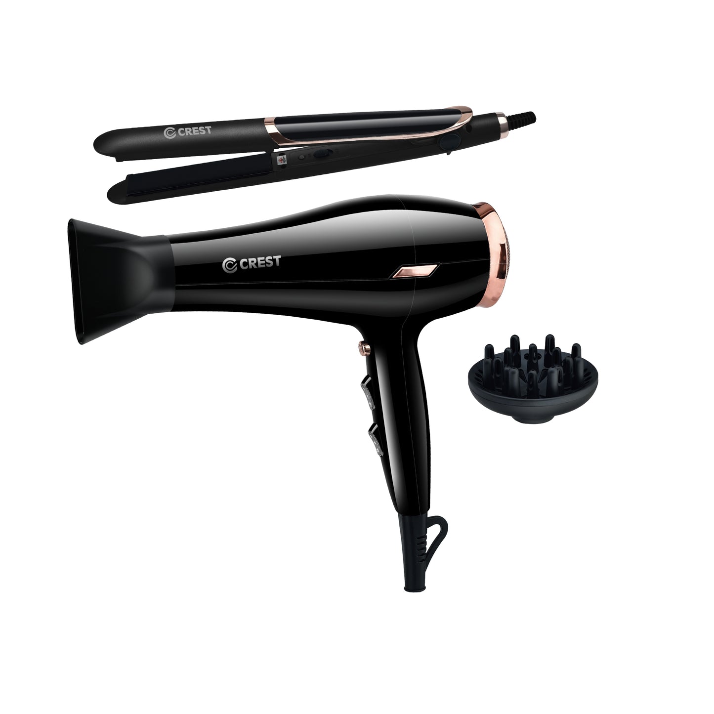 סט/2 מייבשי שיער 2 ב-1 עם דיפיוזיר + מחליק שיער דיגיטלי