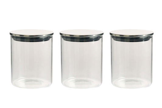 طقم 3 قطع شاي قهوة سكر 730 مل 12.9×10.3 سم زجاج بغطاء معدني سولتام