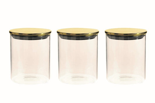 طقم 3 قطع شاي قهوة سكر 730 مل 12.9×10.3 سم زجاج بغطاء ذهبي سولتام