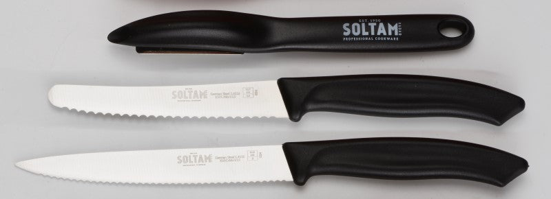 طقم 3 قطع سكاكين وقشارة أسود أحمر سولتام