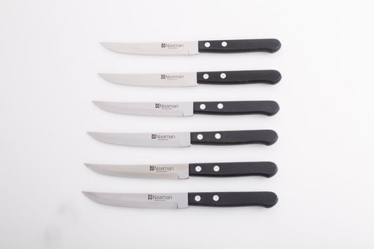 סט (6) סכיני סטייק 11.4 ס"מ 15 מ"מ ידית שחורה