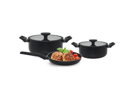 סט (5) סיר 28 ס"מ, סיר 24 ס"מ ומחבת 24 ס"מ שחור Gourmet