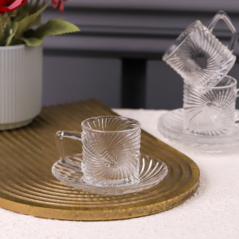 طقم فناجين قهوة زجاج شفاف مزخرف 6/6