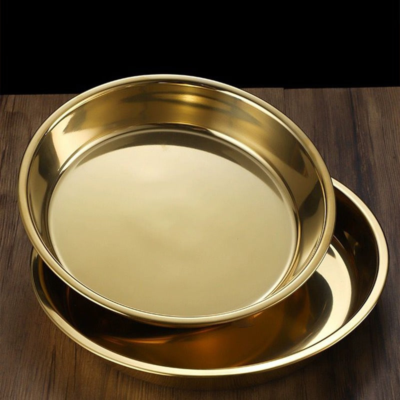 Y85-15 صينية ستيل ذهبي 26 سم اطار عالي