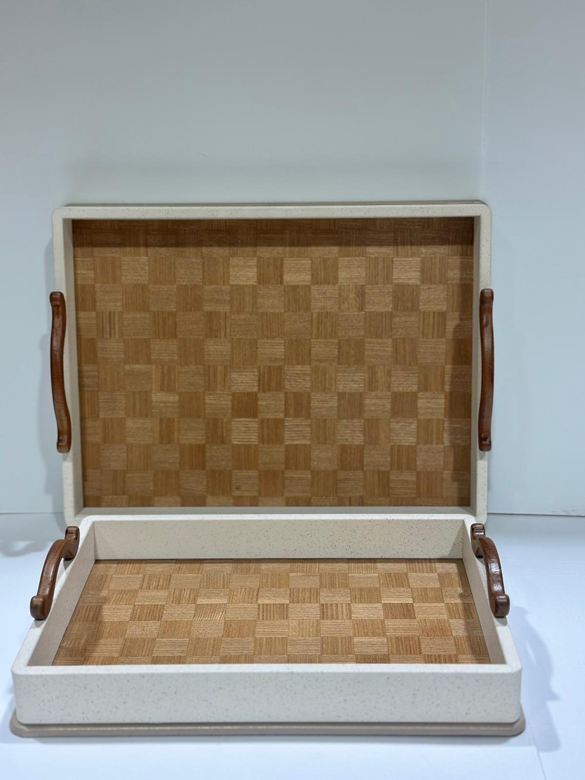 סט מגשים יוקרתי ידיות עץ