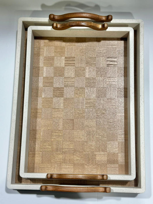 סט מגשים יוקרתי ידיות עץ